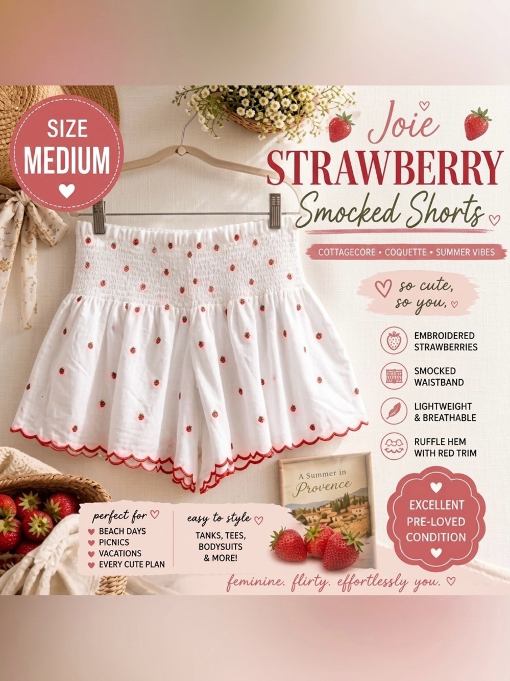 Joie Strawberry 🍓 Embroidered Cotton Sleep Shorts